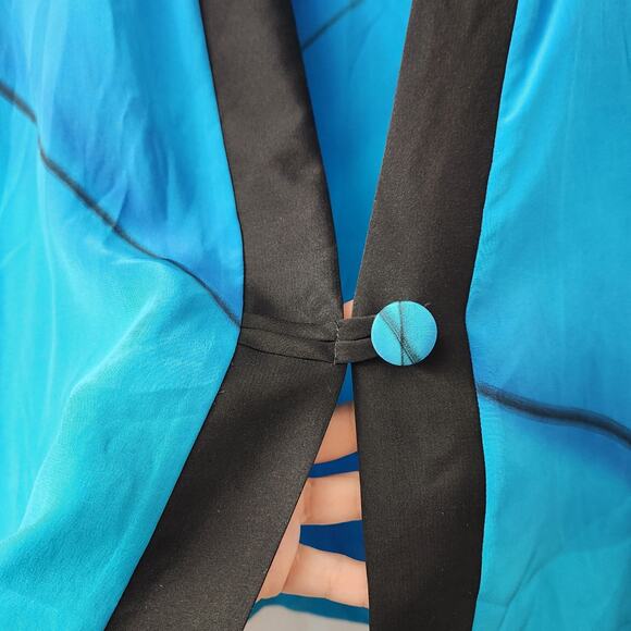 Linda Tilson Vintage Silk Top XS Blue & Black Retro 90s Classic Office‎ Chic - Picture 5 of 7